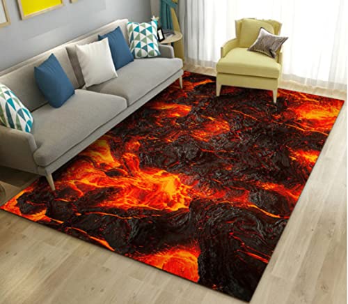 ELYVEN Vulkan Lava Magma 3D Bereich Teppich, Teppich Teppich für Wohnzimmer Schlafzimmer Sofa Fußmatte, Kind Spiel Spiel rutschfeste Fußmatte 120X160cm von ELYVEN
