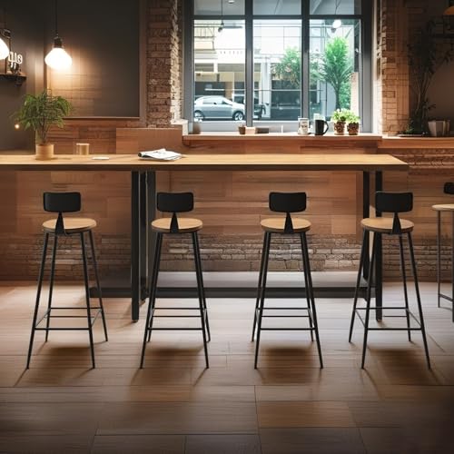ELZEM 29,5 Zoll Barhocker, Barstühle, Einfach Zu Montieren, Runde Barhocker, Thekenhöhe Mit Rückenlehne for Kücheninsel, Esszimmer, Thekenhöhe, Barhocker, Rustikales Braun Und Schwarz(4-Pack) von ELZEM