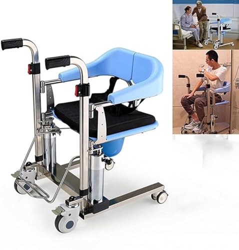 ELZEM Doppelter hydraulischer Patientenlift-Rollstuhl, Duschstühle für ältere Badezimmer, 180 ° geteilter Sitz, höhenverstellbarer Duschstuhl mit Toilettenstuhl A von ELZEM
