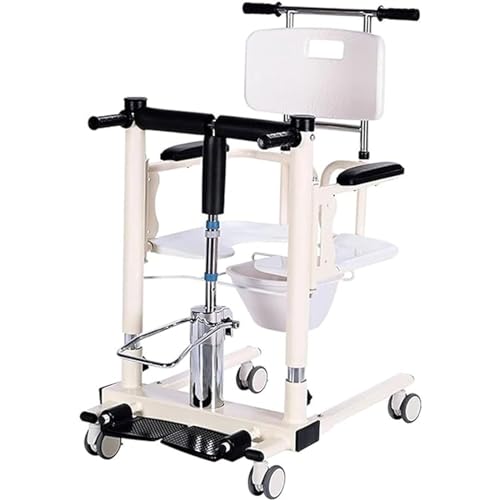 ELZEM Hydraulischer Patientenlifter-Stuhl Für Den Heimgebrauch, Tragbarer Duschrollstuhl Höhenverstellung/180° Geteilter Sitz/Universalrad A von ELZEM