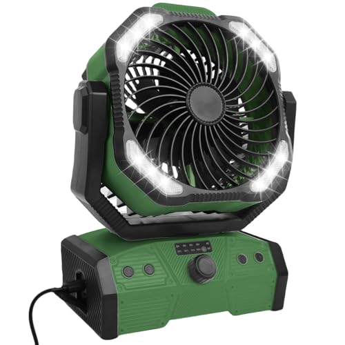 ELZO 30000mAh Camping Ventilator, Wiederaufladbarer Tischventilator USB Ventilator mit LED Licht & Haken, 270° Drehung mit Fernbedienung, Clip Fan für Outdoor Camping Stromausfall Angeln Hurricane von ELZO
