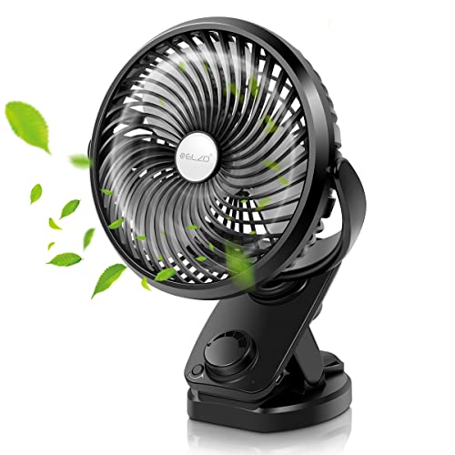 ELZO USB Ventilator, 5000mAh Leise Mini Tischventilator Clip Fan, Auto-Oszillierend, 360° Drehung Wiederaufladbarer Stufenloser Geschwindigkeit Tragbare Lüfter für Büro Kinderwagen, 17cm Blätter von ELZO