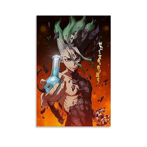 ELedvb Dr. Stone Anime-Poster, Kunstdruck, Leinwand-Poster, dekoratives Gemälde, Leinwand-Wandposter und Kunstdruck, modernes Familienschlafzimmer-Dekor-Poster, 50 x 75 cm von ELedvb