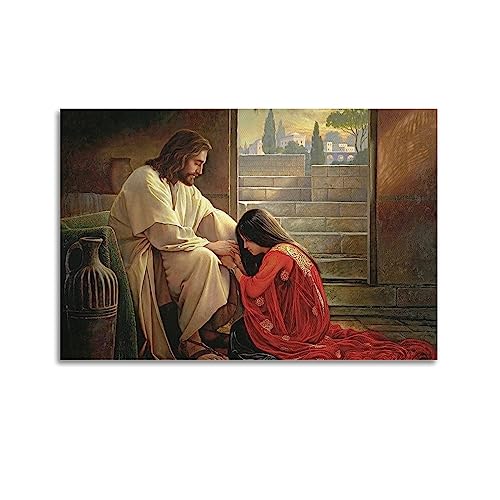 ELedvb Jesus und Maria Magdalena Leinwandkunst, Leinwand-Poster, dekoratives Gemälde, Leinwand-Wandposter und Kunstdruck, modernes Familienschlafzimmer-Dekor-Poster, 30 x 45 cm von ELedvb