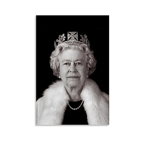 ELedvb Queen Elizabeth II Schwarz-Weiß-Leinwand-Poster, dekoratives Gemälde, Leinwand-Wandposter und Kunstdruck, modernes Familienschlafzimmer-Dekor-Poster, 50 x 75 cm von ELedvb