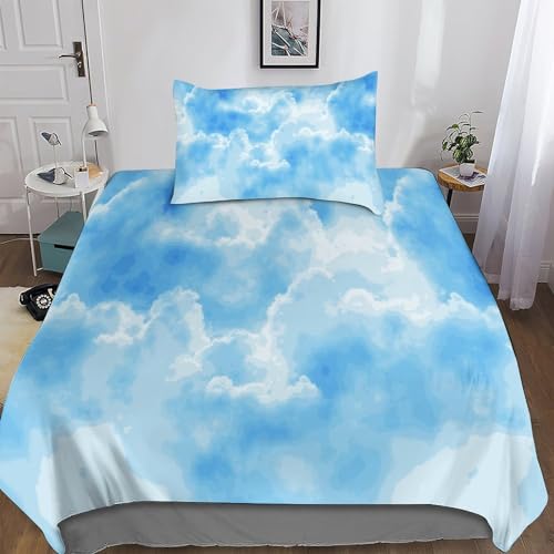 ELedvb Wolken Bettwäsche 3D Druck Microfaser Himmel Bettbezug Mit Kissenbezug Dekoration Bettwäsche Set Mit Reißverschluss Für Mädchen Jungen Kinder 2 Teilig Single（135x200cm） von ELedvb