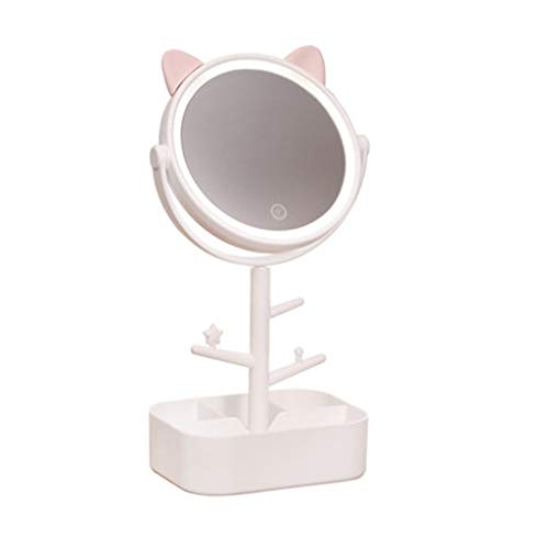 ELzEy Kosmetikspiegel Makeup Mirror with Light LED Desktop Fill Light red HD Dressing Mirror Creative Desktop Girl Heart Hostel Charging (Color : C) von ELzEy