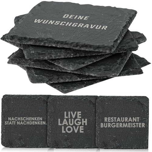 EMACES® Schieferuntersetzer mit Wunschgravur | perfekt als personalisiertes Geschenk für Männer und Frauen | Getränkeuntersetzer aus Schiefer | Untersetzer Getränke Tischuntersetzer von EMACES
