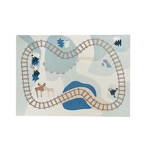 EMAFORO Teppich Blauer Bahngleis-dünner Teppich, Rutschfester und scheuerbarer Teppich, Fußmatten für Kinderzimmer, Schlafzimmer, Badezimmer, Wohnzimmer-Akzent Flächenteppich von EMAFORO