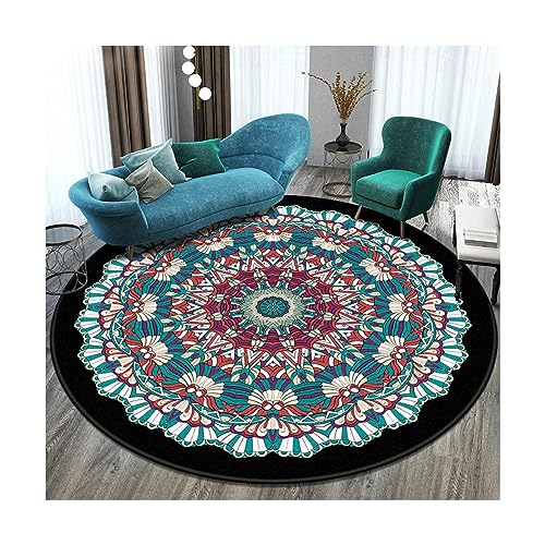EMAFORO Teppich Ethnische Retro-Überwurfteppiche, runder, Rutschfester Teppich, Fußmatten für Balkon, Couchtisch, Wohnzimmer, Schlafzimmer, Nachttisch Flächenteppich von EMAFORO