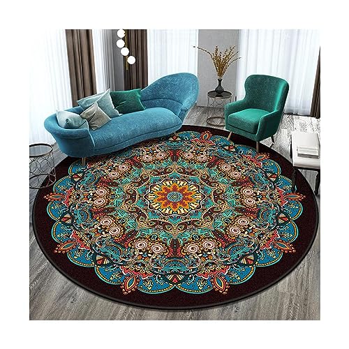EMAFORO Teppich Ethnische Retro-Überwurfteppiche, runder, Rutschfester Teppich, Fußmatten für Balkon, Couchtisch, Wohnzimmer, Schlafzimmer, Nachttisch Flächenteppich EMAFORO Teppich Ethnische Retro-Überwurfteppiche, runder, Rutschfester Teppich, Fußmatten für Balkon, Couchtisch, Wohnzimmer, Schlafzimmer, Nachttisch Flächenteppich von EMAFORO