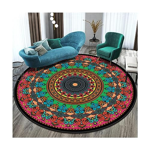 EMAFORO Teppich Ethnische Retro-Überwurfteppiche, runder, Rutschfester Teppich, Fußmatten für Balkon, Couchtisch, Wohnzimmer, Schlafzimmer, Nachttisch Flächenteppich EMAFORO Teppich Ethnische Retro-Überwurfteppiche, runder, Rutschfester Teppich, Fußmatten für Balkon, Couchtisch, Wohnzimmer, Schlafzimmer, Nachttisch Flächenteppich von EMAFORO