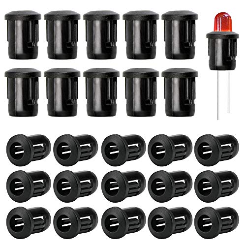 EMAGEREN 100 Stücke Led Halter 5mm Led Fassung Plastik Schwarz Led Lampen Halterung Dioden Halter Klipp Lünette Befestigung Diode Halterung Lampenfassung zum einfachen Anbringen von LEDs an Platinen von EMAGEREN