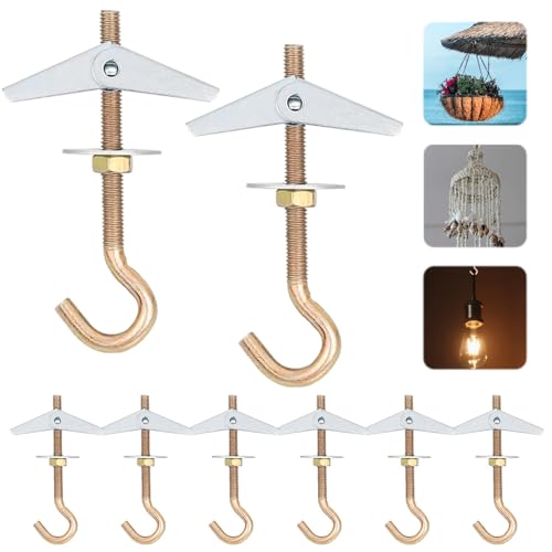 EMAGEREN 6 Stück Federklappdübel M6 x 85 mm Kippdübel Hakendübel Decke aus Kohlenstoffstahl Deckenhaken Set Gipskartondübel Knebelschraube für Hängende Pflanzen Hohlraumdübel Gipskarton Deckenmontage von EMAGEREN