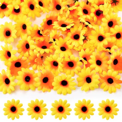 EMAGEREN 60 Stück Künstliche Sonnenblumenköpfe 4,5 cm Kunstblumen Daisy Sonnenblumen Blumenköpfe Künstliche Seiden-Sonnenblumenköpfe Sonnenblumen Deko für DIY Handwerk Hochzeit Party Blumendeko von EMAGEREN