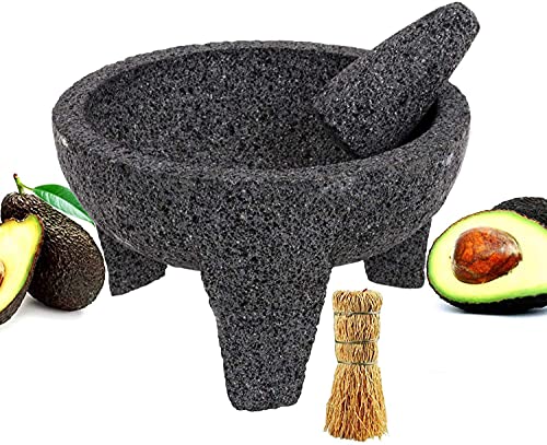 Molcajete 20,3 cm Mörser und Stößel Salsera Salsa Guacamole Tejolote Lavastone Aztec Maya Toltec Vulkangestein Antik Traditionell Pre-Hispanisch Antik Schleifstein Metlapil Schale von EMATIK