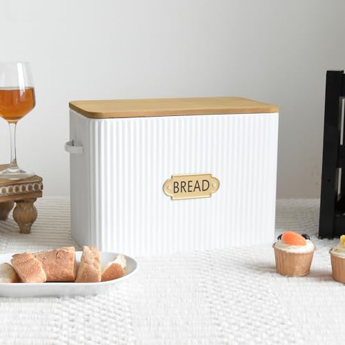 EMAX HOME Brotkasten mit vertikalen Streifen, extra groß, platzsparend, Bauernhaus-Brotbox mit Holzdeckel, für 2 Brote, weiß, vertikaler Brotkasten, Brotaufbewahrungsbehälter für Küche, Arbeitsplatte EMAX HOME Brotkasten mit vertikalen Streifen, extra groß, platzsparend, Bauernhaus-Brotbox mit Holzdeckel, für 2 Brote, weiß, vertikaler Brotkasten, Brotaufbewahrungsbehälter für Küche, Arbeitsplatte von EMAX HOME