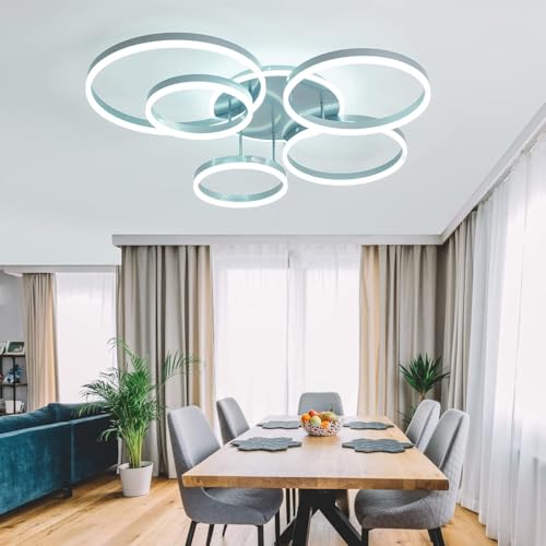 EMBRING LED Deckenleuchte Dimmbare 106W Moderne Wohnzimmerlampe Deckenleuchte 6 Ring Deckenlampe LED Deckenleuchte mit Fernbedienung,Led Deckenleuchte Wohnzimmer für Esszimmer Schlafzimmer(Silber) von EMBRING