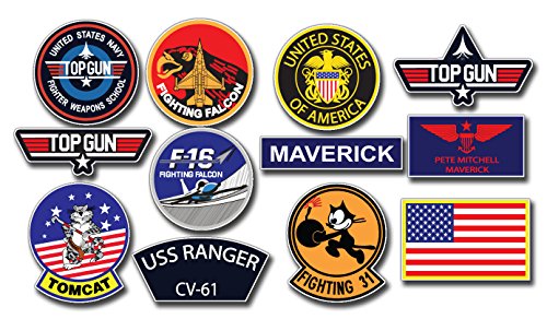 Aufkleber-Set, UV LAMINATED STICKER SET, Motiv: US PILOT GUN, digitaler Druck, 12 Stück von EMBROIDERY KING