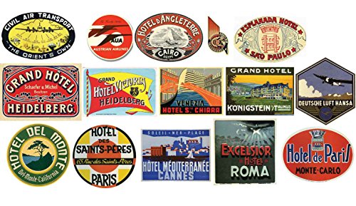 Vintage Hotel Gepäck Label Aufkleber – Pack von 15 Koffer Reise PVC Aufkleber von ONEKOOL von EMBROIDERY KING