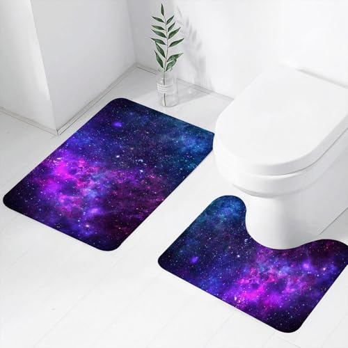 EMCLKS Badezimmermatten 2 Stück rutschfeste Badematte Teppiche, Badezimmer-Garnitur,U-förmiger Teppich,Planeten und Galaxien Science-Fiction-Hintergrundbild. Astronomie ist die wissens,Waschbar Matte von EMCLKS