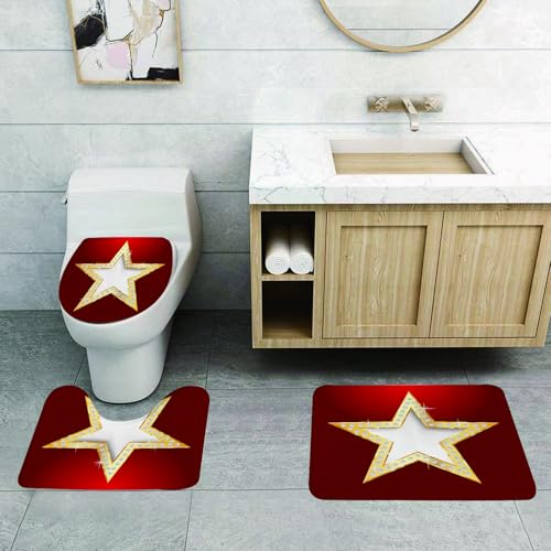 EMCLKS Badezimmermatten 3 Stück rutschfeste Badematte Teppiche, Badezimmer-Garnitur,U-förmiger Teppich,Diamantdekor, Stern mit Silberkristall Flash D,Waschbar Matte von EMCLKS