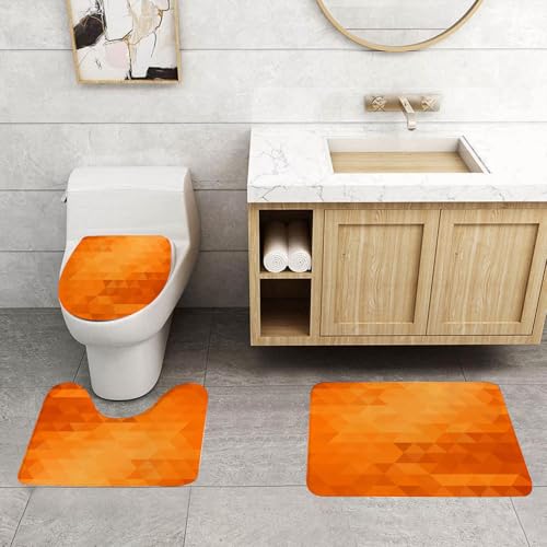 EMCLKS Badezimmermatten 3 Stück rutschfeste Badematte Teppiche, Badezimmer-Garnitur,U-förmiger Teppich,Gebranntes Orange, Dreieck-Mosaik-Set,Waschbar Matte von EMCLKS