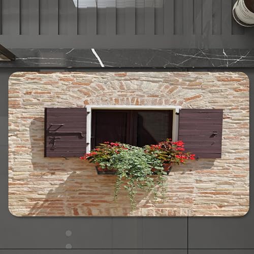 EMCLKS Badteppich rutschfeste,weicher Badezimmerteppich Badematte Badvorleger für Dusche,Badewanne und Toilette,Alt aussehende toskanische Fenster in Einer Alten Steinmauer mit Blumen Pienz,60x90 cm EMCLKS Badteppich rutschfeste,weicher Badezimmerteppich Badematte Badvorleger für Dusche,Badewanne und Toilette,Alt aussehende toskanische Fenster in Einer Alten Steinmauer mit Blumen Pienz,60x90 cm von EMCLKS