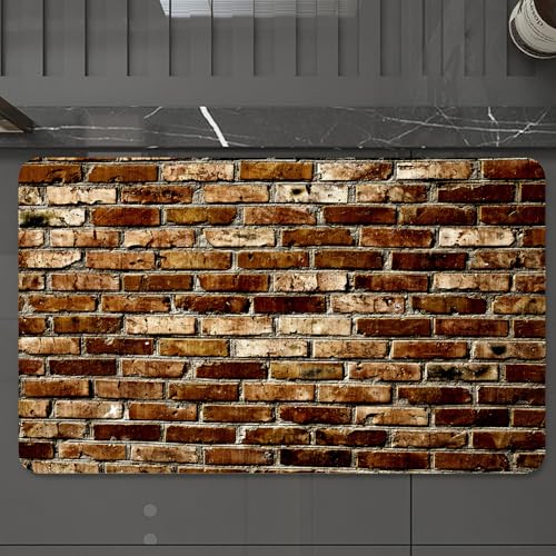 EMCLKS Badteppich rutschfeste,weicher Badezimmerteppich Badematte Badvorleger für Dusche,Badewanne und Toilette,Alternde Ziegelmauer, braune und hellbraune Ziegel mit Zeichen der Alterung,60x90 cm von EMCLKS