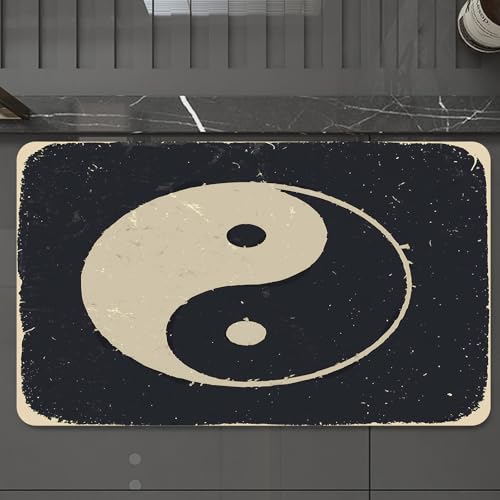 EMCLKS Badteppich rutschfeste,weicher Badezimmerteppich Badematte Badvorleger für Dusche,Badewanne und Toilette,Ansicht eines Yin- und Yang-Symbols auf grauem Hintergrund.,60x90 cm von EMCLKS
