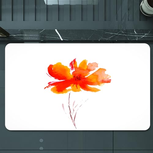 EMCLKS Badteppich rutschfeste,weicher Badezimmerteppich Badematte Badvorleger für Dusche,Badewanne und Toilette,Aquarell-Blumenkunst, auffällige orange und rote Blumen mit zarten Details, g,60x90 cm von EMCLKS