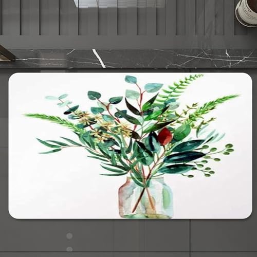 EMCLKS Badteppich rutschfeste,weicher Badezimmerteppich Badematte Badvorleger für Dusche,Badewanne und Toilette,Aquarell gemalten grünen Blumenstrauß, EIN Glas gefüllt mit üppigen Eukalyptu,60x90 cm EMCLKS Badteppich rutschfeste,weicher Badezimmerteppich Badematte Badvorleger für Dusche,Badewanne und Toilette,Aquarell gemalten grünen Blumenstrauß, EIN Glas gefüllt mit üppigen Eukalyptu,60x90 cm von EMCLKS