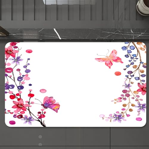 EMCLKS Badteppich rutschfeste,weicher Badezimmerteppich Badematte Badvorleger für Dusche,Badewanne und Toilette,Aquarellblumen Hintergrund für schönen Design-Vektor,60x90 cm von EMCLKS