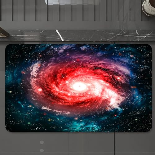 EMCLKS Badteppich rutschfeste,weicher Badezimmerteppich Badematte Badvorleger für Dusche,Badewanne und Toilette,Atemberaubender galaktischer Wirbel – Eine strahlend rote Galaxie, eingehüllt,60x90 cm von EMCLKS