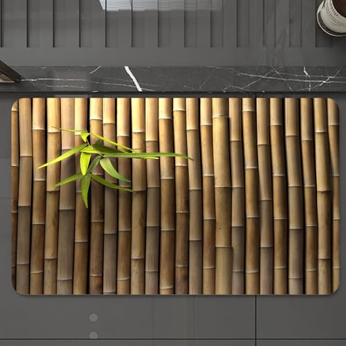 EMCLKS Badteppich rutschfeste,weicher Badezimmerteppich Badematte Badvorleger für Dusche,Badewanne und Toilette,Bambuszaun oder Wandhintergrund mit grünem Efeu.,60x90 cm von EMCLKS