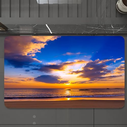 EMCLKS Badteppich rutschfeste,weicher Badezimmerteppich Badematte Badvorleger für Dusche,Badewanne und Toilette,Bezaubernder Sonnenuntergang am Strand, goldenes Sonnenlicht, das durch die W,60x90 cm EMCLKS Badteppich rutschfeste,weicher Badezimmerteppich Badematte Badvorleger für Dusche,Badewanne und Toilette,Bezaubernder Sonnenuntergang am Strand, goldenes Sonnenlicht, das durch die W,60x90 cm von EMCLKS