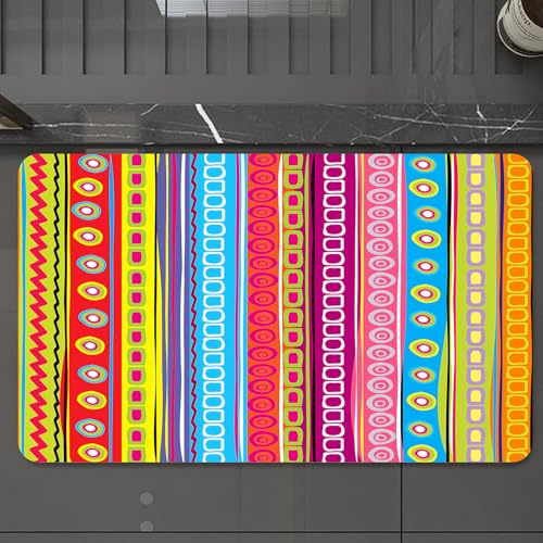 EMCLKS Badteppich rutschfeste,weicher Badezimmerteppich Badematte Badvorleger für Dusche,Badewanne und Toilette,Buntes vertikales Streifenmuster, mehrfarbige Streifen mit geometrischer Verz,60x90 cm EMCLKS Badteppich rutschfeste,weicher Badezimmerteppich Badematte Badvorleger für Dusche,Badewanne und Toilette,Buntes vertikales Streifenmuster, mehrfarbige Streifen mit geometrischer Verz,60x90 cm von EMCLKS