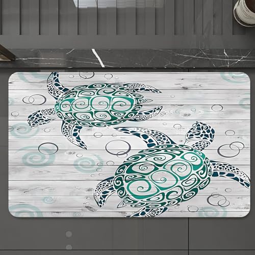 EMCLKS Badteppich rutschfeste,weicher Badezimmerteppich Badematte Badvorleger für Dusche,Badewanne und Toilette,Dekorative Meeresschildkröte aus Holz, Rotierende Meeresschildkröte entlang d,60x90 cm von EMCLKS