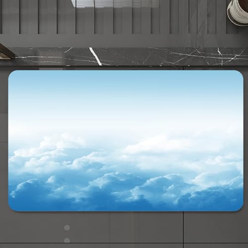 EMCLKS Badteppich rutschfeste,weicher Badezimmerteppich Badematte Badvorleger für Dusche,Badewanne und Toilette,Der Himmel, zartblaue und weiße Wolken verschmelzen zu Einer ruhigen Szene,60x90 cm von EMCLKS