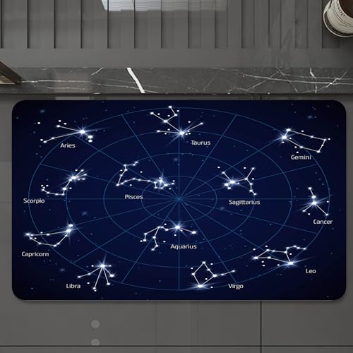 EMCLKS Badteppich rutschfeste,weicher Badezimmerteppich Badematte Badvorleger für Dusche,Badewanne und Toilette,Die Himmelskarte der zwölf Tierkreiszeichen, die astrologische Karte zeigt di,60x90 cm von EMCLKS