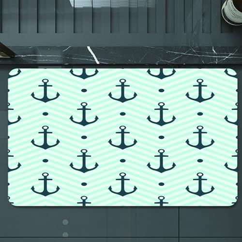 EMCLKS Badteppich rutschfeste,weicher Badezimmerteppich Badematte Badvorleger für Dusche,Badewanne und Toilette,Einheitliche Anker vor einem abwechselnden Streifen- und Punktmuster in sanft,60x90 cm von EMCLKS