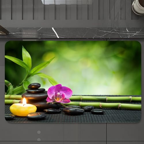 EMCLKS Badteppich rutschfeste,weicher Badezimmerteppich Badematte Badvorleger für Dusche,Badewanne und Toilette,Entspanntes Spa - Steine, Orchideen und Kerzen, Kieselsteine, lila Orchideen,60x90 cm EMCLKS Badteppich rutschfeste,weicher Badezimmerteppich Badematte Badvorleger für Dusche,Badewanne und Toilette,Entspanntes Spa - Steine, Orchideen und Kerzen, Kieselsteine, lila Orchideen,60x90 cm von EMCLKS