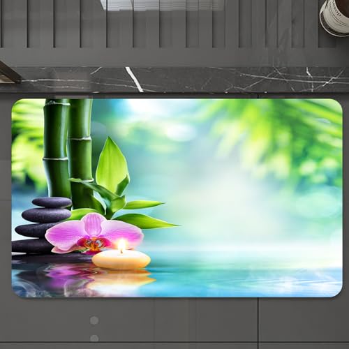 EMCLKS Badteppich rutschfeste,weicher Badezimmerteppich Badematte Badvorleger für Dusche,Badewanne und Toilette,Grüne Zen SPA Stillleben Kerze und Stein mit Bambus in der Natur auf Wasser O,60x90 cm EMCLKS Badteppich rutschfeste,weicher Badezimmerteppich Badematte Badvorleger für Dusche,Badewanne und Toilette,Grüne Zen SPA Stillleben Kerze und Stein mit Bambus in der Natur auf Wasser O,60x90 cm von EMCLKS