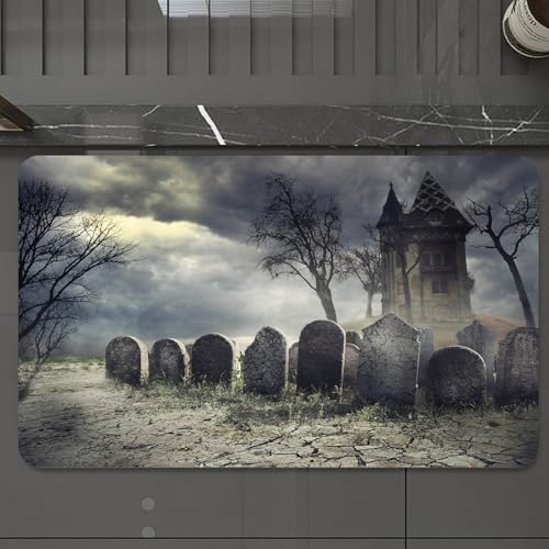 EMCLKS Badteppich rutschfeste,weicher Badezimmerteppich Badematte Badvorleger für Dusche,Badewanne und Toilette,Halloween-Grabsteine und altes Schloss auf gruseligem Friedhof bei Nacht,60x90 cm EMCLKS Badteppich rutschfeste,weicher Badezimmerteppich Badematte Badvorleger für Dusche,Badewanne und Toilette,Halloween-Grabsteine und altes Schloss auf gruseligem Friedhof bei Nacht,60x90 cm von EMCLKS