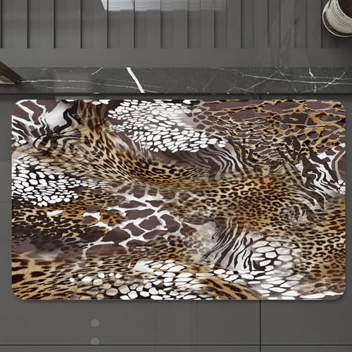 EMCLKS Badteppich rutschfeste,weicher Badezimmerteppich Badematte Badvorleger für Dusche,Badewanne und Toilette,Leopard und Zebra Tiger Krokodil Tierhaut Design,60x90 cm von EMCLKS