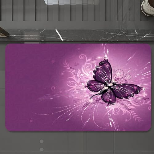 EMCLKS Badteppich rutschfeste,weicher Badezimmerteppich Badematte Badvorleger für Dusche,Badewanne und Toilette,Lila Schmetterling mit glänzenden Mustern und Wassertropfen auf lila Hintergr,60x90 cm EMCLKS Badteppich rutschfeste,weicher Badezimmerteppich Badematte Badvorleger für Dusche,Badewanne und Toilette,Lila Schmetterling mit glänzenden Mustern und Wassertropfen auf lila Hintergr,60x90 cm von EMCLKS