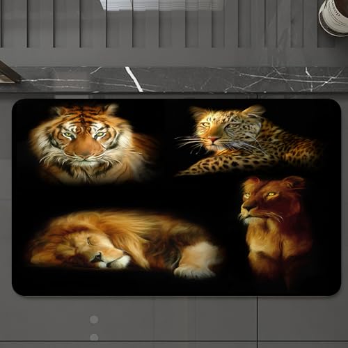 EMCLKS Badteppich rutschfeste,weicher Badezimmerteppich Badematte Badvorleger für Dusche,Badewanne und Toilette,Löwe Tiger Gepard Muster Afrikanischer Wildpark,60x90 cm von EMCLKS