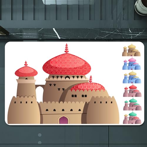 EMCLKS Badteppich rutschfeste,weicher Badezimmerteppich Badematte Badvorleger für Dusche,Badewanne und Toilette,Magic Castle ist farbenfrohe Fantasie, charmantes Schloss, rot - riesiges WUN,60x90 cm von EMCLKS