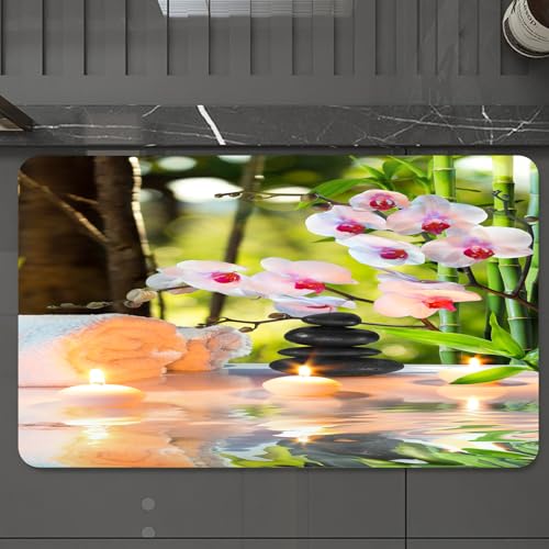 EMCLKS Badteppich rutschfeste,weicher Badezimmerteppich Badematte Badvorleger für Dusche,Badewanne und Toilette,Mit Handtüchern, Steinen, Orchideen und Kerzen, rollenden Handtüchern, schwar,60x90 cm EMCLKS Badteppich rutschfeste,weicher Badezimmerteppich Badematte Badvorleger für Dusche,Badewanne und Toilette,Mit Handtüchern, Steinen, Orchideen und Kerzen, rollenden Handtüchern, schwar,60x90 cm von EMCLKS
