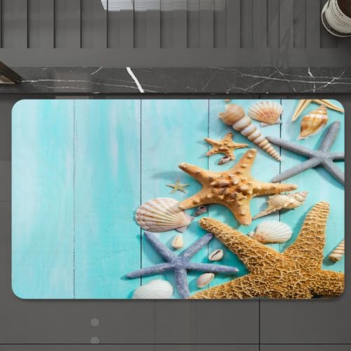 EMCLKS Badteppich rutschfeste,weicher Badezimmerteppich Badematte Badvorleger für Dusche,Badewanne und Toilette,Muschel Seestern Muschel Muschel Türkis Holzbrett Frisches Ozean Design,60x90 cm EMCLKS Badteppich rutschfeste,weicher Badezimmerteppich Badematte Badvorleger für Dusche,Badewanne und Toilette,Muschel Seestern Muschel Muschel Türkis Holzbrett Frisches Ozean Design,60x90 cm von EMCLKS